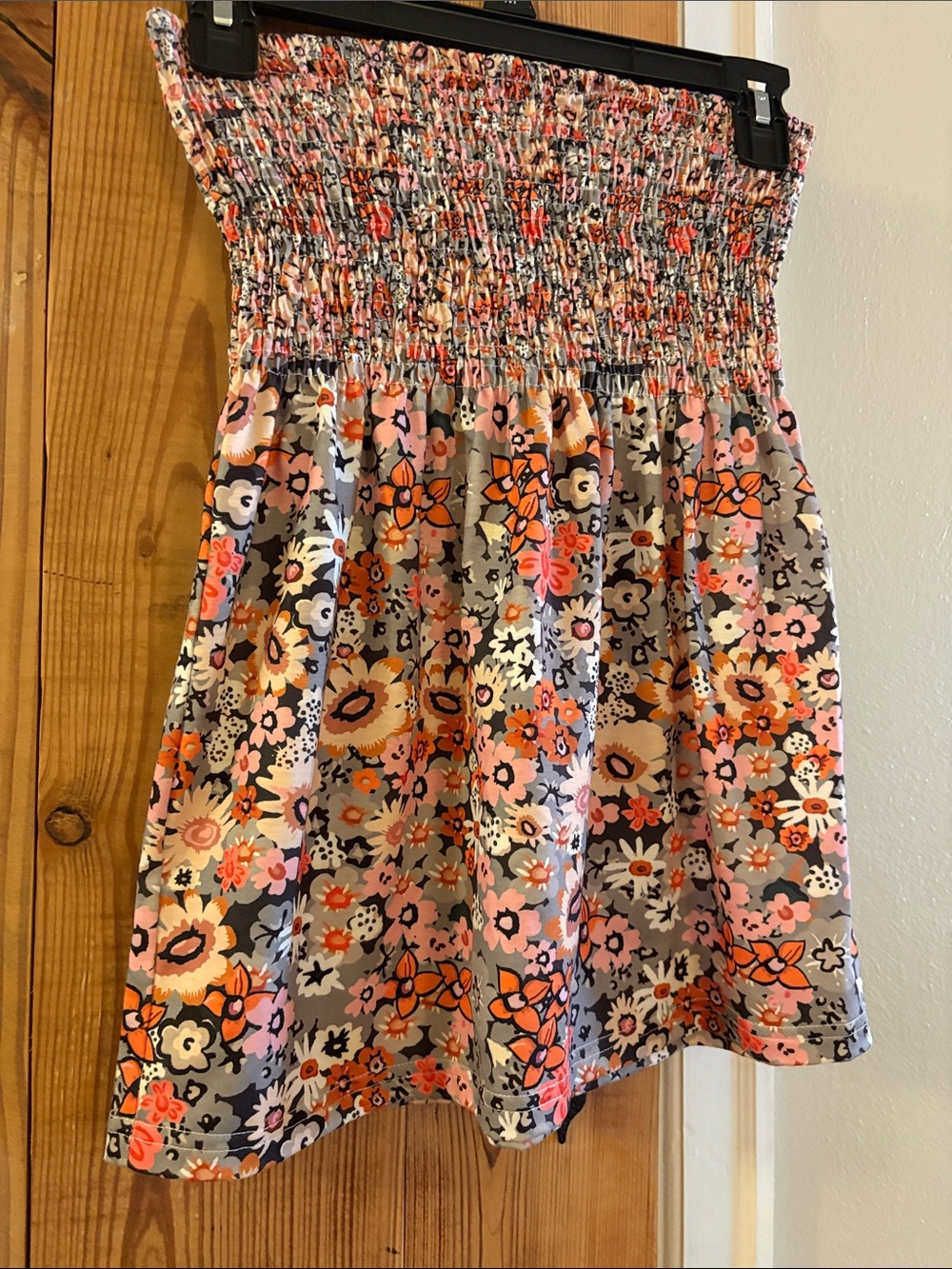Smocked Floral Tube Dress in Pink, Orange & Gray